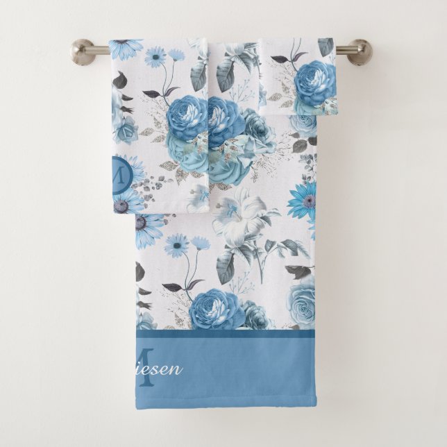 Motif floral du monogramme de bordure bleue (En situation)