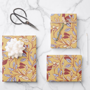 Motif floral élégant avec feuilles rouges et bleue
