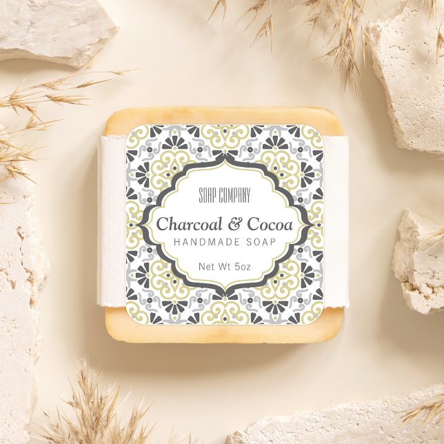 Motif Floral Feminine Gris Beige Étiquette de savo (Créateur téléchargé)