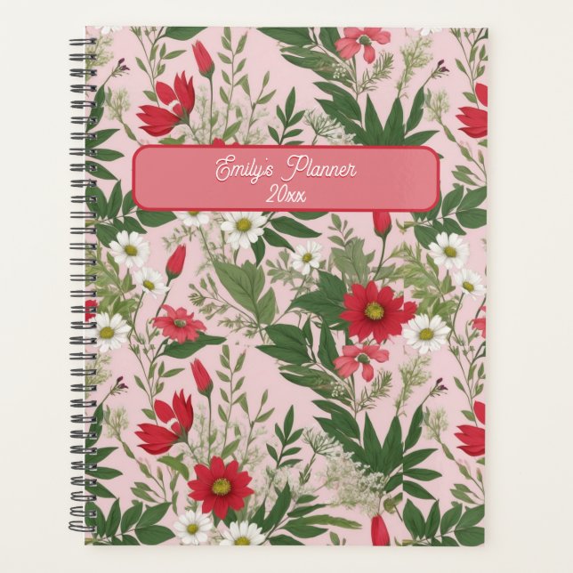 Motif floral Fleurs sauvages Rose et blanc Feuille (Devant)