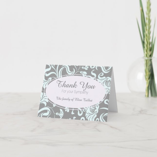 Motif Floral gris bleu Sympathie Merci 2 carte (Devant)