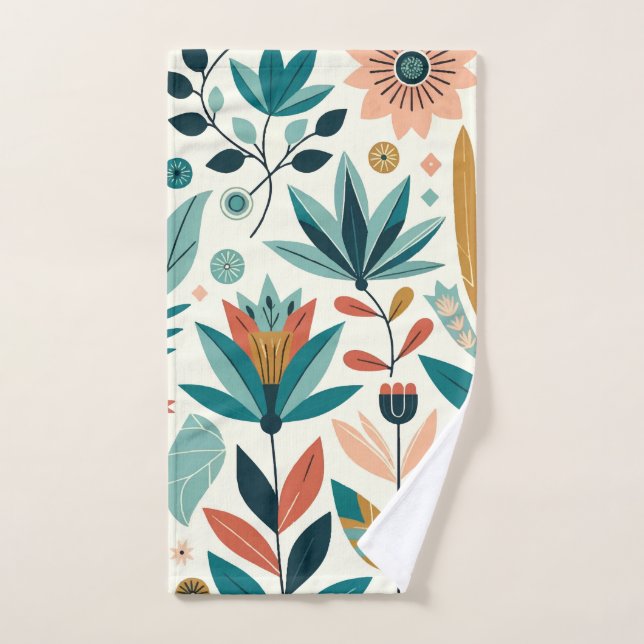 Motif floral imprimé moderne gras orange vert (Serviette à main)