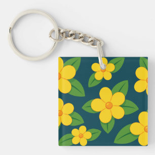 Motif floral jaune vif avec feuilles vertes