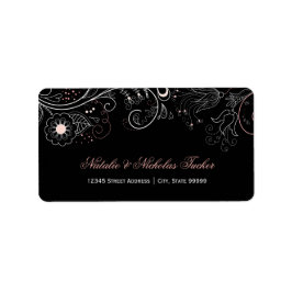 Motif floral noir avec tulipe - Étiquette de adres