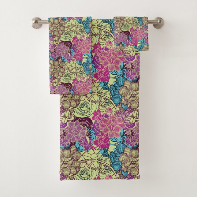 Motif Floral Orchidée Rose Jaune vert pourpre (En situation)