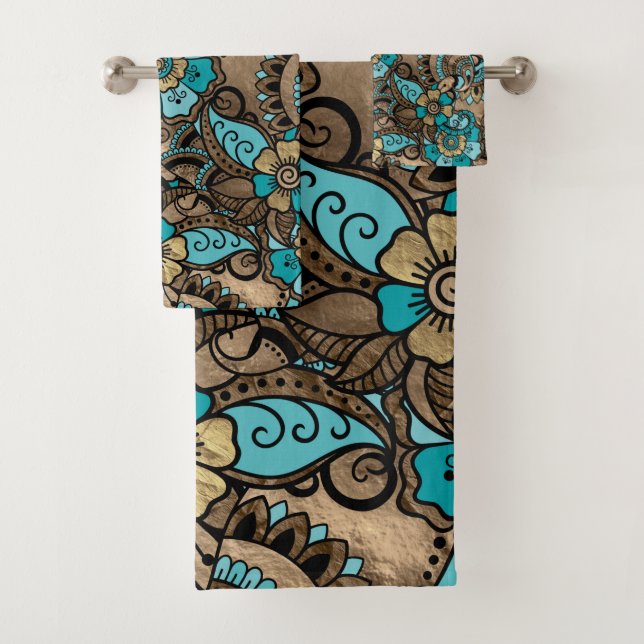 Motif Floral Paisley - turquoise et doré (En situation)