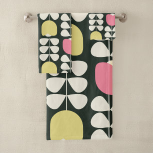 Motif floral rétro jaune rose vert