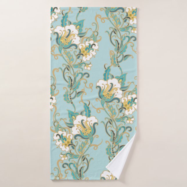 Motif floral sans parfum avec fleurs de coton blan (Serviette de bain)