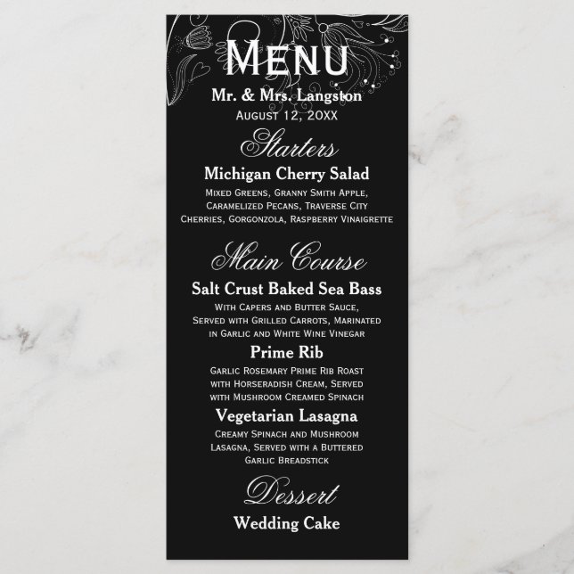 Motif floral Tulipe noire/blanche - Menu Réception (Devant)