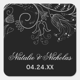 Motif floral Tulipe noire/blanche - Sticker Carré