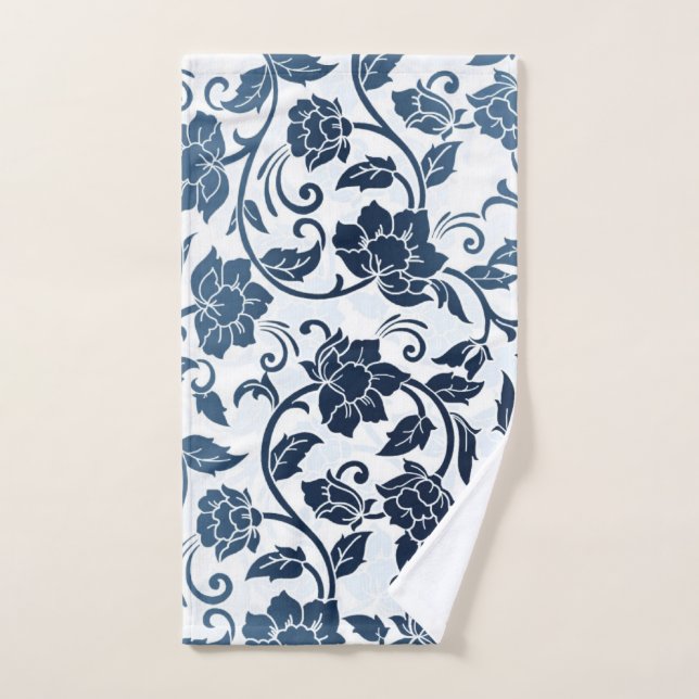 Motif floral Turquoise et serviette bleu marine (Serviette à main)