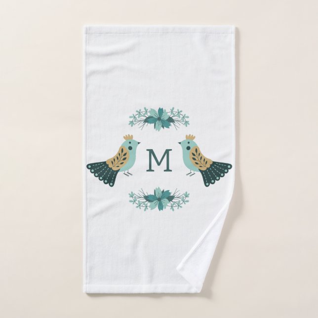 Motif folklorique scandinave avec oiseaux et fleur (Serviette à main)