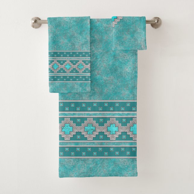Motif géométrique en pierre turquoise du sud-ouest (En situation)