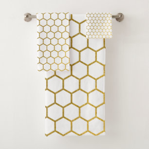 Motif géométrique Hexagon blanc et or