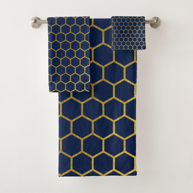 Motif géométrique marine bleu et or Hexagon (En situation)