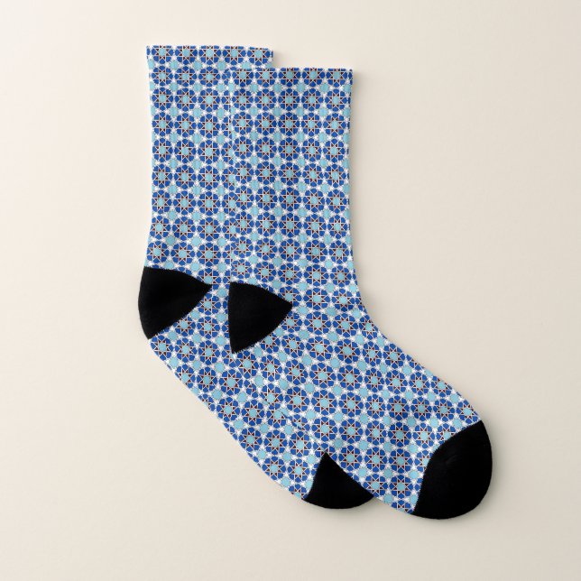 Motif géométrique marocain bleu islamique (Paire)