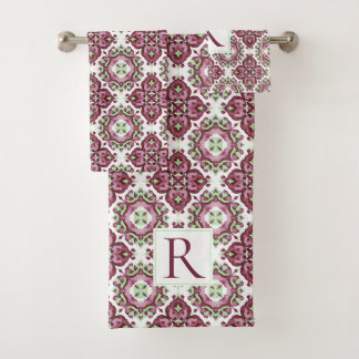 Motif géométrique méditerranéen violet menthe