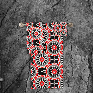 Motif géométrique mosaïque rouge noir blanc et gri