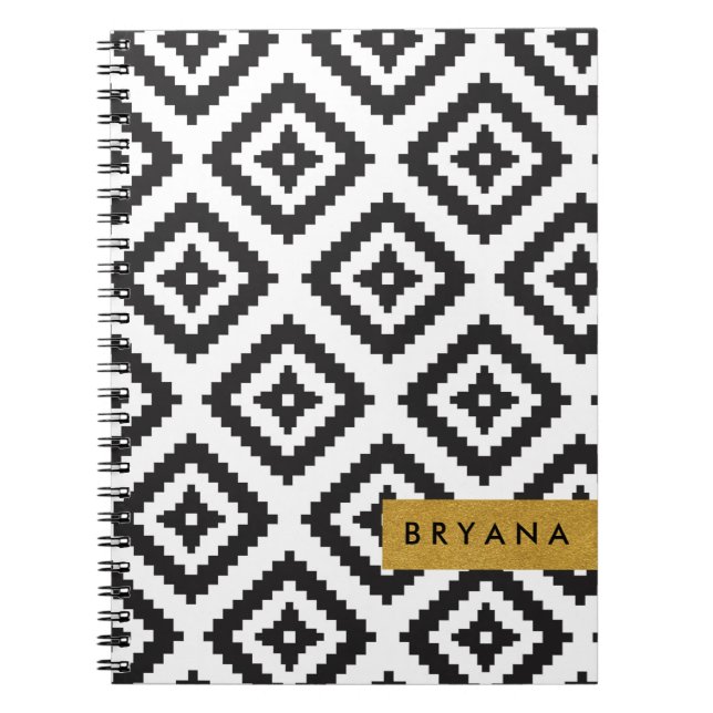 Motif géométrique noir et blanc Carnet personnalis (Devant)