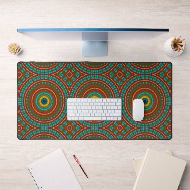 Motif géométrique Turquoise Boho rouge brûlé (Bureau 1)
