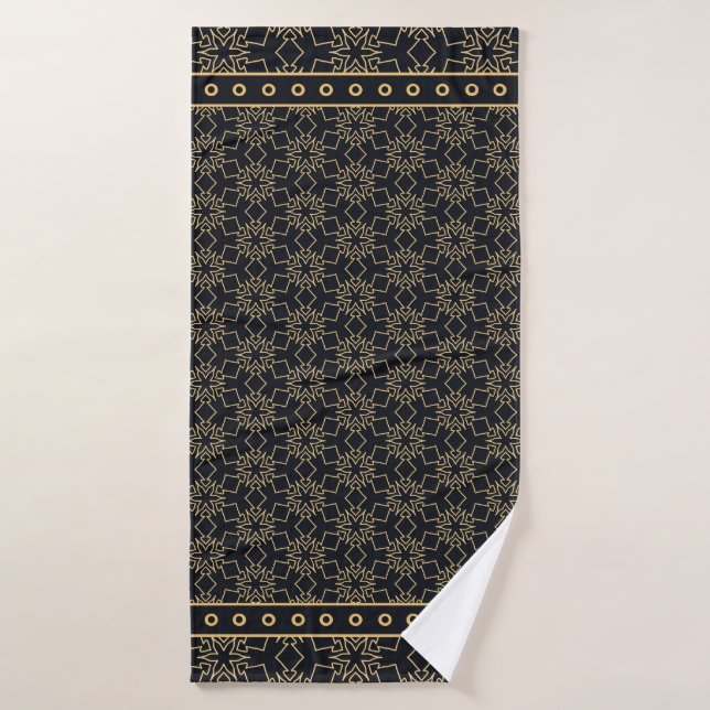 Motif graphique abstrait noir et or. Géométrique (Serviette de bain)