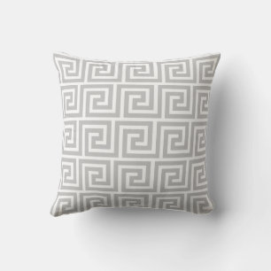 Motif grec gris élégant sur Coussin de jet blanc