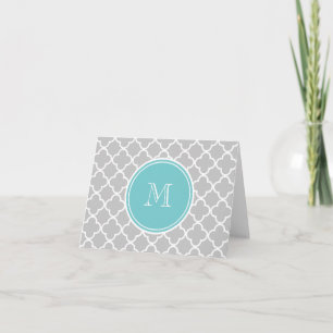 Motif gris de Quatrefoil, monogramme turquoise