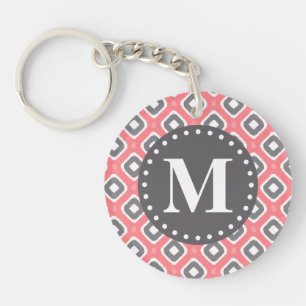 Motif gris rose Ikat Mod avec Monogramme