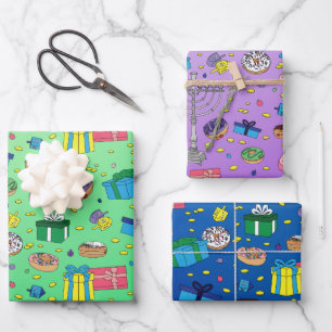 Motif Hanoukka - Papier à envelopper 3 feuilles pl