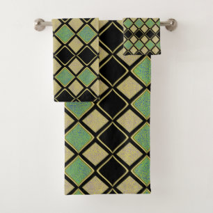 Motif Harlequin en Or, Vert et Noir