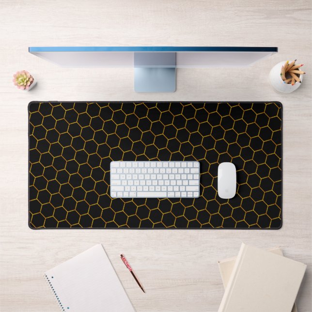 Motif Hexagon moderne Cool Abstrait Noir & Or (Bureau 1)
