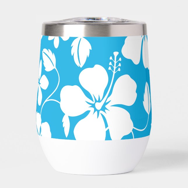 MOTIF HIBISCUS HAÏIEN (HULA) EN BLEU (Avant)