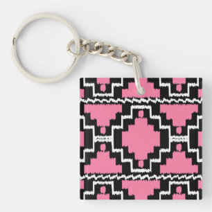 Motif Ikat Aztec - Fuchsia rose, noir et blanc