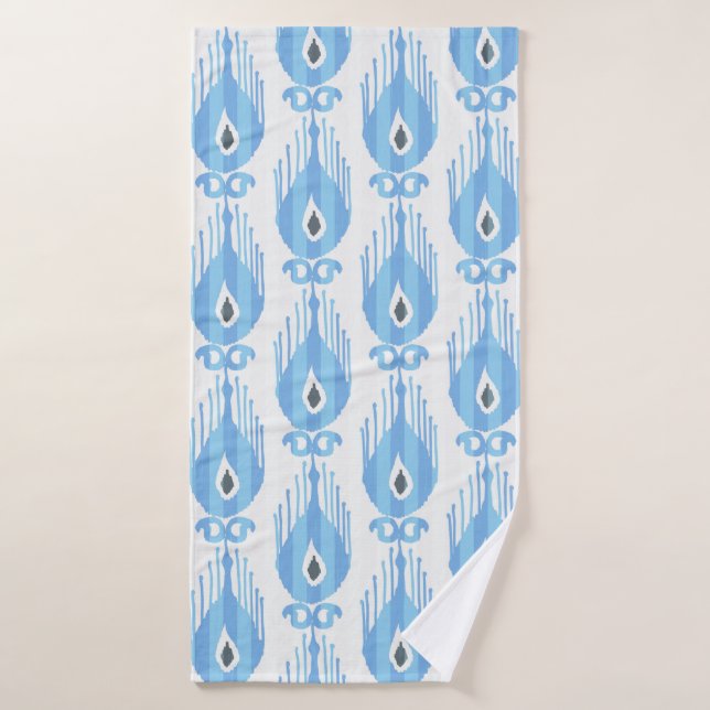 Motif Ikat en bleu et blanc (Serviette de bain)