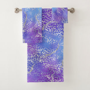 Motif imprimé léopard agate en violet et argent
