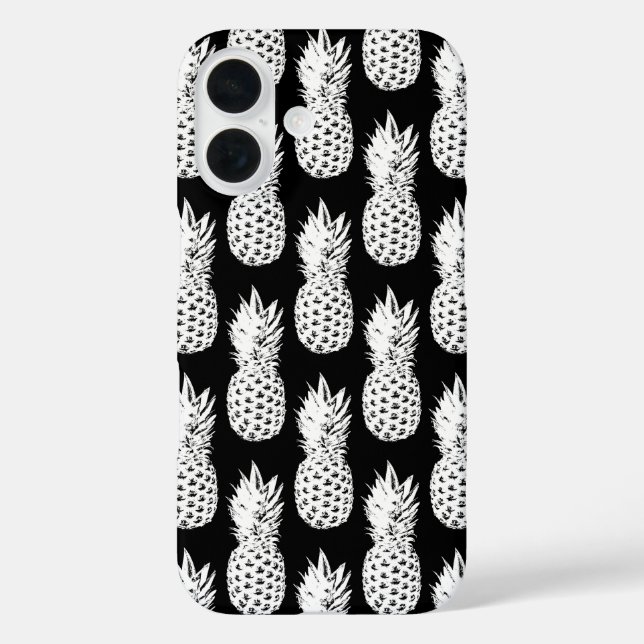 Motif iPhone 16 coque noir et blanc pour ananas (Verso)