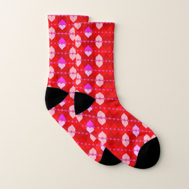Motif Jacquard Coeurs rouges et roses (Paire)