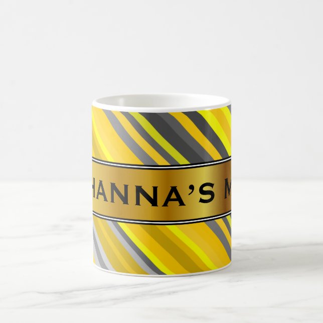 Motif jaune et gris de rayures + Tasse nommée (Centre)
