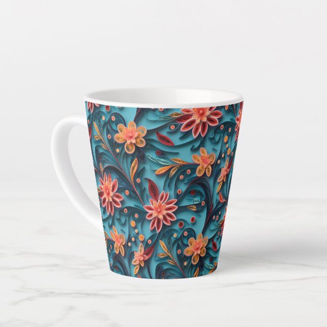Motif Latte Mug en papier floral sans couture (Angle gauche)