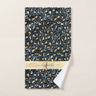 Motif léopard bleu or monogramme