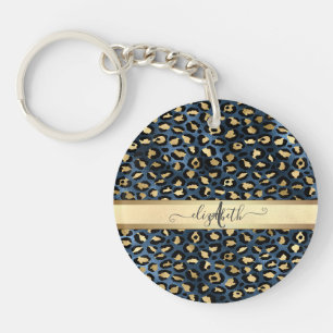 Motif léopard bleu or monogramme