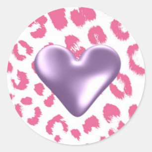 Motif Léopard Rose avec Autocollant Cœur Violet