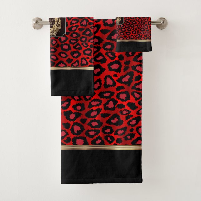 Motif Léopard rouge et noir avec bain tête de lion (En situation)