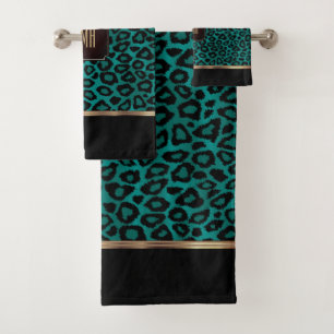 Motif Léopard turquoise et Noir avec Monogramme