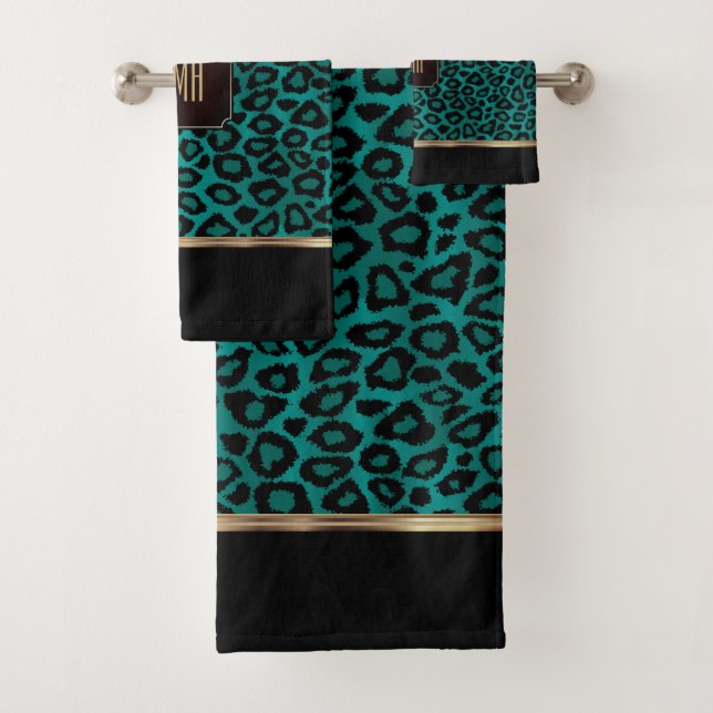 Motif Léopard turquoise et Noir avec Monogramme (En situation)