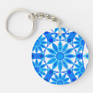 Motif mandala, cobalt, turquoise et blanc
