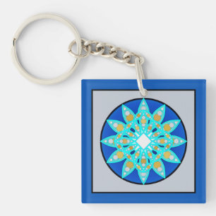 Motif mandala en cobalt, gris et turquoise