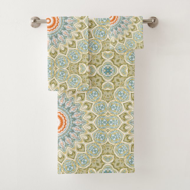 Motif Mandala orange et Turquoise avec accents or (En situation)