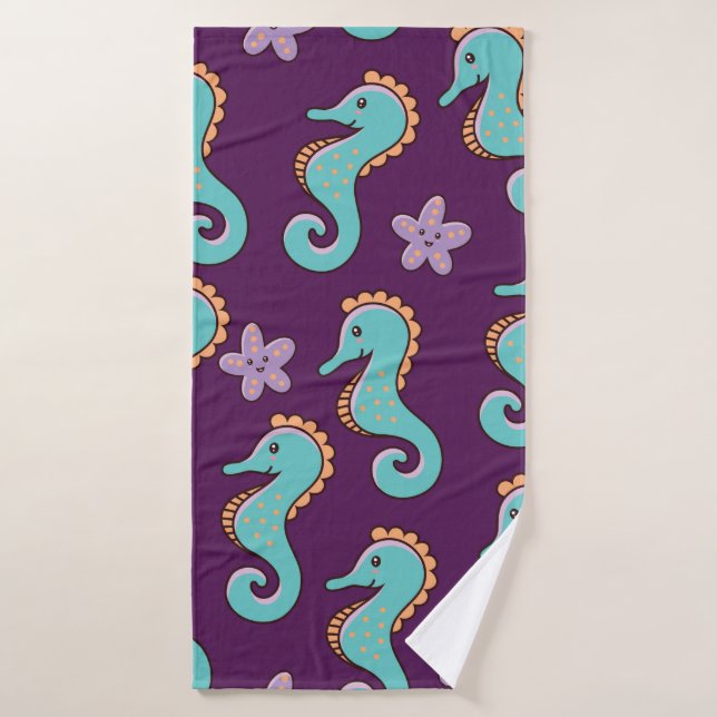 motif marin enfantin sans soudure avec hippocampes (Serviette de bain)