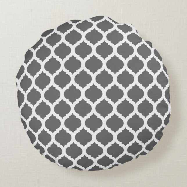 Motif marocain gris foncé Coussins ronds (Dos)